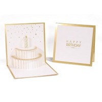 Handmade 3D Pop Up Card elegant white gold happy birthday cake